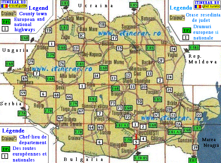 Itinerar, harta - drum national DN 5 Bucuresti-Giurgiu