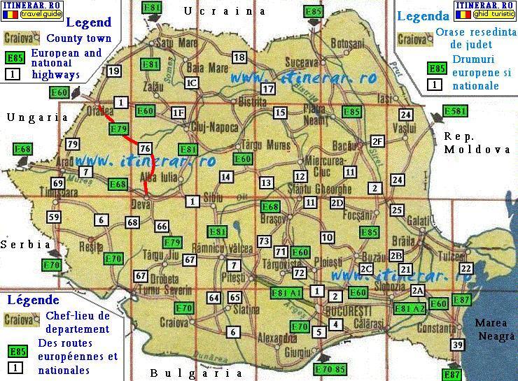 Itinerar, harta - drum national DN 76 Deva-Oradea